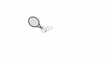 Serve tennis ball bw animation. Animated isolated 2D tennis match hit. Racket sports playing. Cartoon monochrome thin line hand 4K video footage, alpha channel transparency for web design