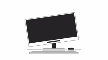 Computer crackling bw animation. Flat outline style icon 4K video footage for web design. Damaged isolated monochrome thin line animated object on white background with alpha channel transparency