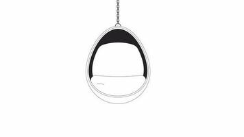 Animated bw hanging chair. Flat outline style icon 4K video footage for web design. Hammock seat isolated monochrome thin line object animation on white background with alpha channel transparency