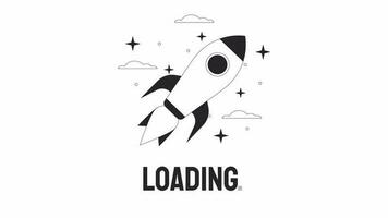 Ship in space bw loader animation. Shuttle In orbit. Rocket flying. Flash message 4K video footage. Isolated outline monochrome loading animation with alpha channel transparency for UI, UX web design