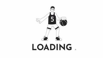 Animated bw basketball player loader. American sportsman dribbling ball. Flash message 4K video footage. Isolated monochrome loading animation with alpha channel transparency for UI, UX web design