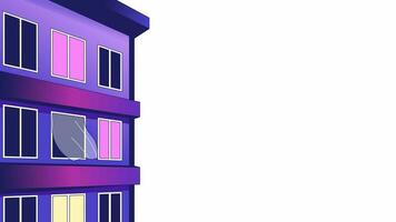 Blinking building windows animation. Flat outline style element 4K video for web design. Late night isolated colorful thin line animated object on white background with alpha channel transparency