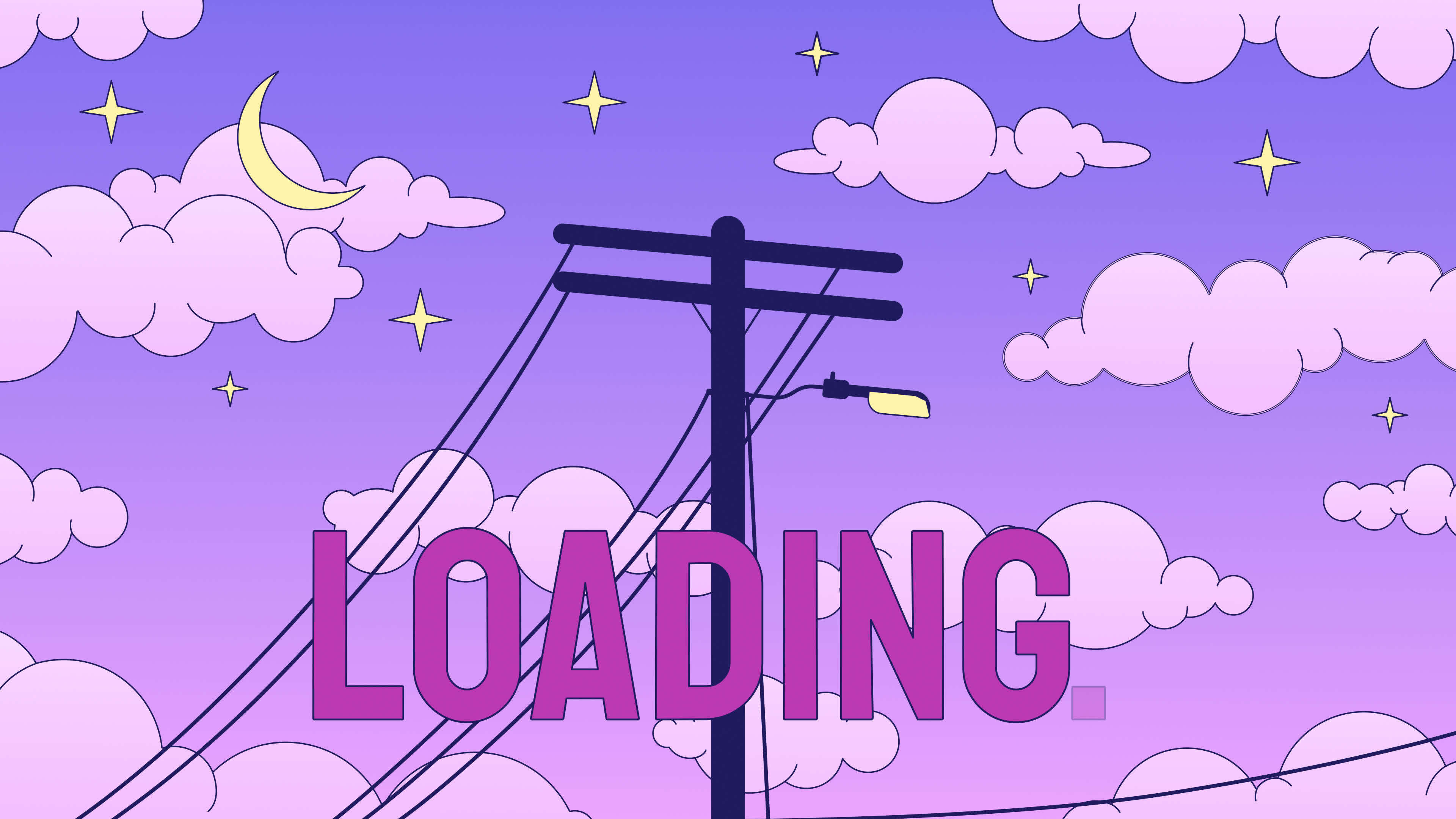 Utility pole sunset loader animation. Electrical cables on dreamy night