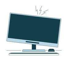 Computer monitor crackling flat line color isolated vector object. Damaged desktop hardware. Editable clip art image on white background. Simple outline cartoon spot illustration for web design