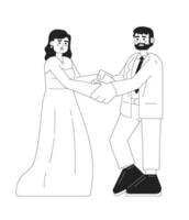 American wedding bride and groom monochromatic flat vector characters. Couple wearing traditional attire. Editable line full body people on white. Simple bw cartoon spot image for web graphic design