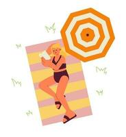 Reading book on beach flat vector spot illustration. Caucasian woman enjoying summer reading 2D cartoon character on white for web UI design. Beach relaxation isolated editable creative hero image