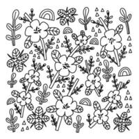 Doodle Bacopas decorative collection flower and leaf vector
