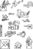 Love letter stickers in hand drawn doodle style vector