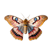 Beautiful colorful bright multicolored butterflies with wings spread isolated on transparent background, close-up macro. png