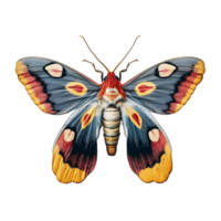 Beautiful colorful bright multicolored butterflies with wings spread isolated on transparent background, close-up macro. png