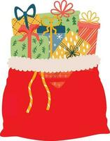 Cartoon Santa s sack with gift boxes for congratulation at holidays vector