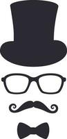 Unknown man with a mustache in the hat, glasses and bow. vector