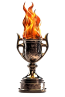 elegant Feuer Trophäe, 3d Champion Trophäe, Sport vergeben, Gewinner Preis, Meister Feier gewinnen Konzept. ai generiert png