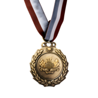 Closeup of gold medal on transparent background. ai generated png