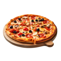 delizioso Pizza servito su di legno piatto isolato su trasparente sfondo. ai generativo png