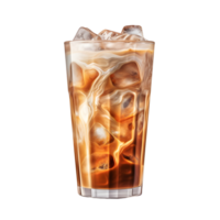 gelo café dentro uma vidro com creme derramado sobre e café feijões. frio verão bebida. ai gerado png