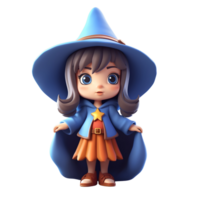 3d carino ragazza indossare Halloween costume. ai generato png