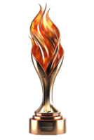 elegant Feuer Trophäe, 3d Champion Trophäe, Sport vergeben, Gewinner Preis, Meister Feier gewinnen Konzept. ai generiert png