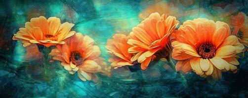 Painted colorful flowers background. Illustration AI Generative photo