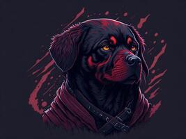 un detallado ilustración frio ninja rottweil y perro cara t camisas diseño y pegatinas ai generado foto