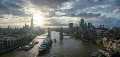 Large cruise ship going through London under the Tower Bridge. photo