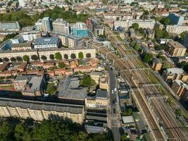 An aerial view of trains in London near Liverpool Station. photo