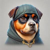 un detallado ilustración frio ninja rottweil y perro cara t camisas diseño y pegatinas ai generado foto