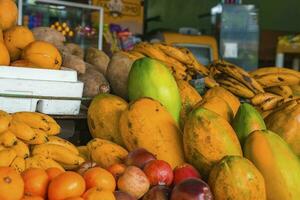 tropical Fresco varios frutas clasificado para rebaja en puesto en mercado foto