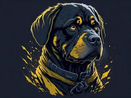 un detallado ilustración frio ninja rottweil y perro cara t camisas diseño y pegatinas ai generado foto