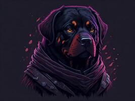 un detallado ilustración frio ninja rottweil y perro cara t camisas diseño y pegatinas ai generado foto