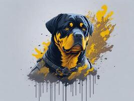 un detallado ilustración frio ninja rottweil y perro cara t camisas diseño y pegatinas ai generado foto