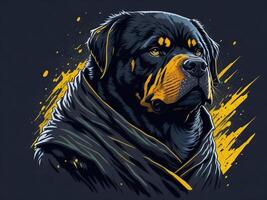 un detallado ilustración frio ninja rottweil y perro cara t camisas diseño y pegatinas ai generado foto