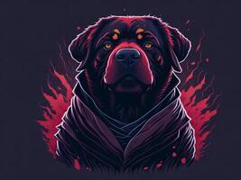 un detallado ilustración frio ninja rottweil y perro cara t camisas diseño y pegatinas ai generado foto