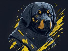 un detallado ilustración frio ninja rottweil y perro cara t camisas diseño y pegatinas ai generado foto