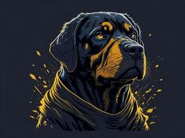 un detallado ilustración frio ninja rottweil y perro cara t camisas diseño y pegatinas ai generado foto