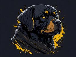 A detailed illustration cool ninja Rottweil and dog face T shirts design and stickers photo