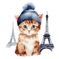 süß Französisch Katze Aquarell. Illustration ai generativ png