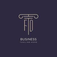 FO initial with pillar logo design, luxury law office logo style vector