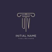 UV initial with pillar logo design, luxury law office logo style vector