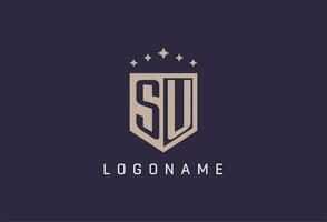 SU initial shield logo icon geometric style design vector