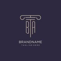 BA initial with pillar logo design, luxury law office logo style vector