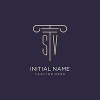 SV initial with pillar logo design, luxury law office logo style vector