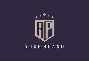 RP initial shield logo icon geometric style design vector
