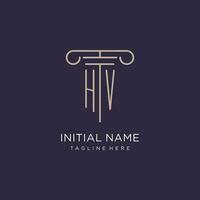 HV initial with pillar logo design, luxury law office logo style vector