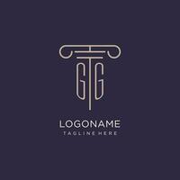 GG initial with pillar logo design, luxury law office logo style vector