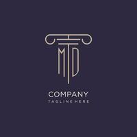 MD initial with pillar logo design, luxury law office logo style vector