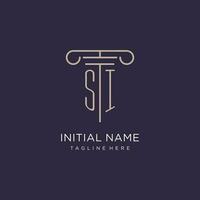 SI initial with pillar logo design, luxury law office logo style vector