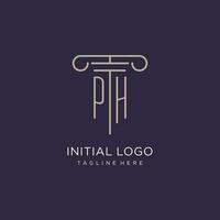 PH initial with pillar logo design, luxury law office logo style vector