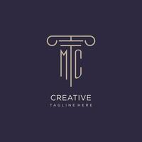 MC initial with pillar logo design, luxury law office logo style vector