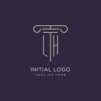 LH initial with pillar logo design, luxury law office logo style vector